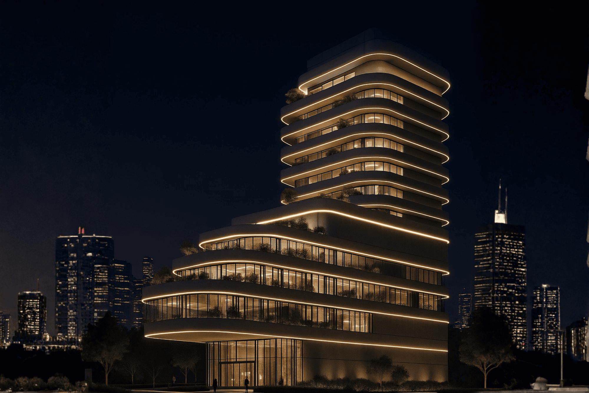 Building exterior at night